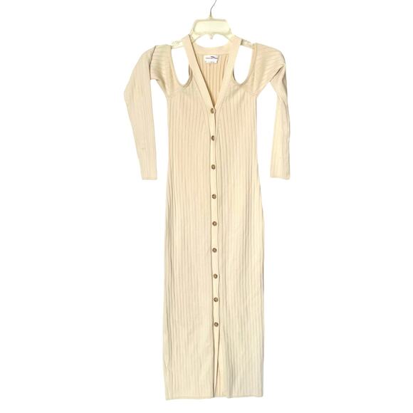 Lovers + Friends Astrid Ribbed Cutout Cream Midi Dress Size XS - Picture 2 of 6